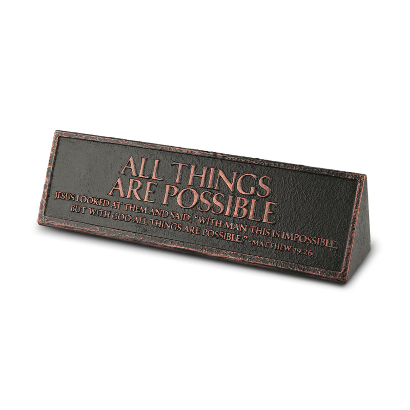 Lighthouse Christian Products All Things are Possible Reminder Hammered Copper 6.5 x 2.25 Cast Stone Desktop Plaque