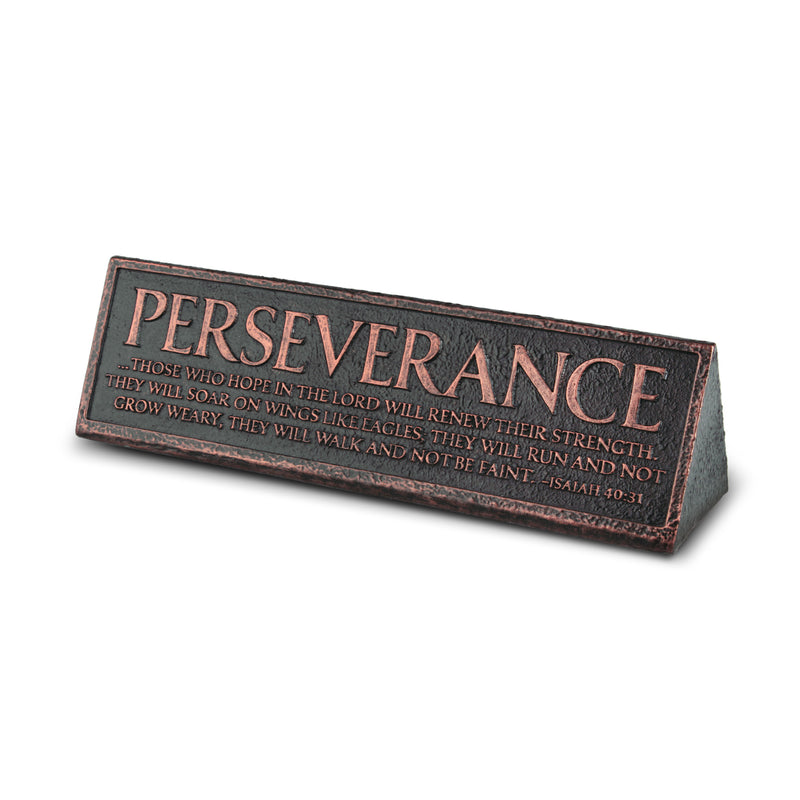 Lighthouse Christian Products Perseverance Reminder Hammered Copper 6.5 x 2.25 Cast Stone Desktop Plaque