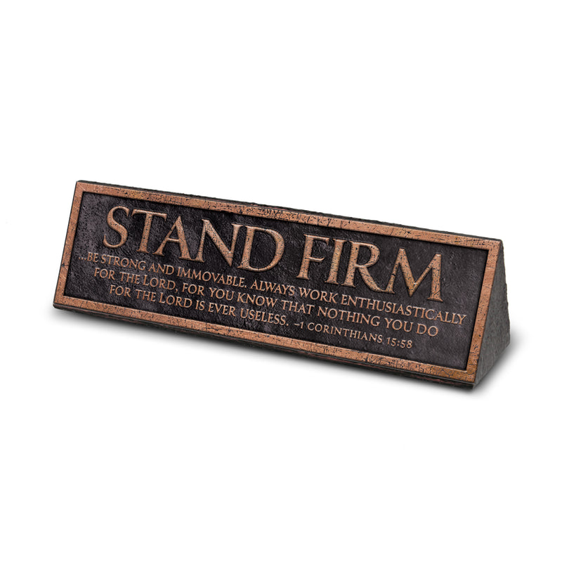 Lighthouse Christian Products Stand Firm Reminder Hammered Copper 6.5 x 2.25 Cast Stone Desktop Plaque