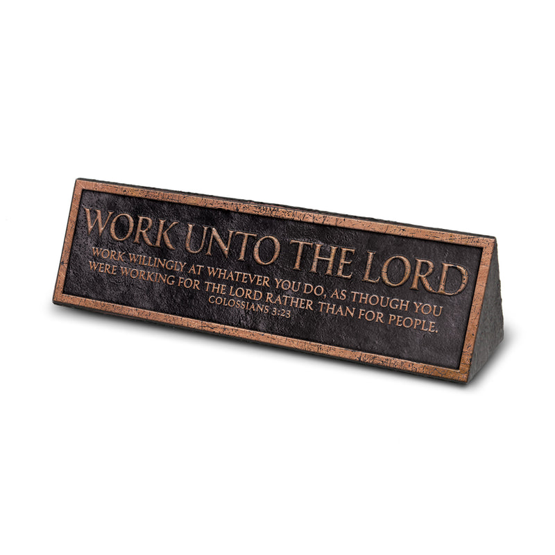 Lighthouse Christian Products Work Unto The Lord Reminder Hammered Copper 6.5 x 2.25 Cast Stone Desktop Plaque