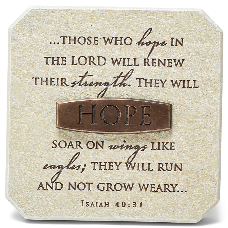 Lighthouse Christian Products Hope in The Lord Sandstone 3.75 x 3.75 Cast Stone Bronze Title Bar Plaque