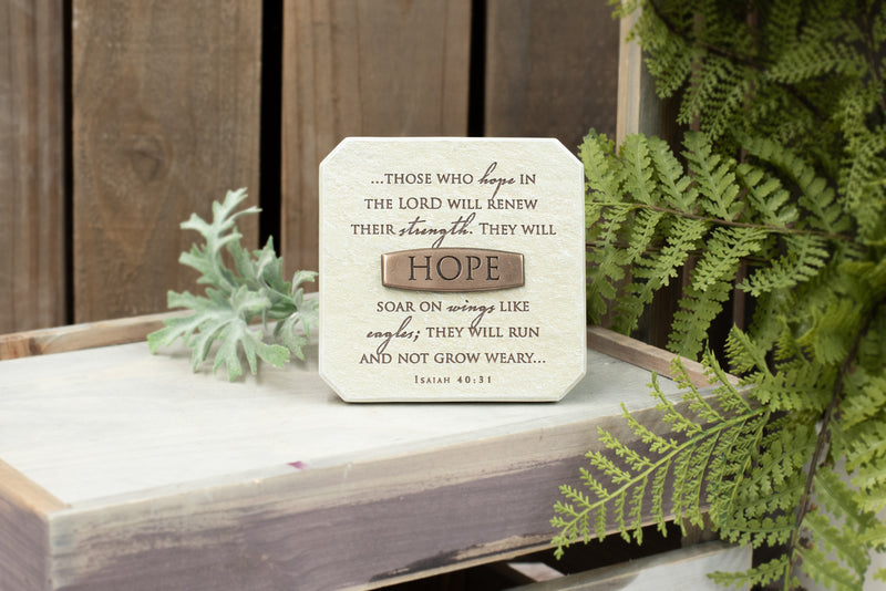Lighthouse Christian Products Hope in The Lord Sandstone 3.75 x 3.75 Cast Stone Bronze Title Bar Plaque