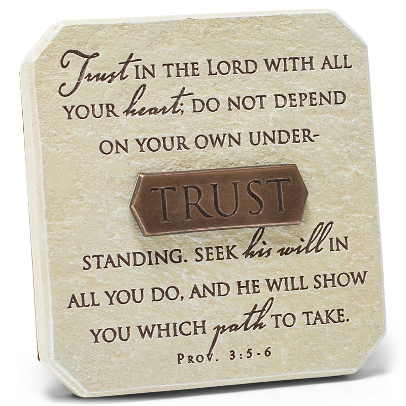 Lighthouse Christian Products Trust in The Lord Sandstone 3.75 x 3.75 Cast Stone Bronze Title Bar Plaque