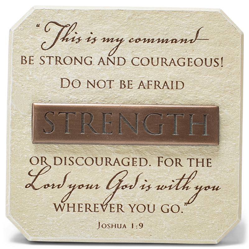 Lighthouse Christian Products Strength He is with You Sandstone 3.75 x 3.75 Cast Stone Bronze Title Bar Plaque