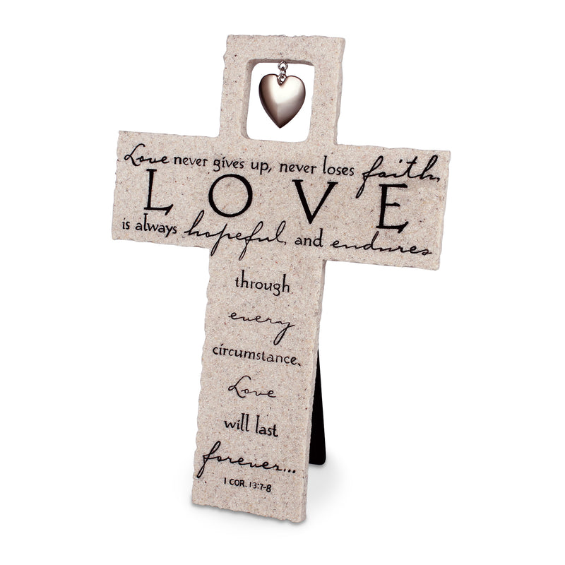 Lighthouse Christian Products Love Lasts Forever Sandstone 9.5 Inch Cast Stone Cross Figurine