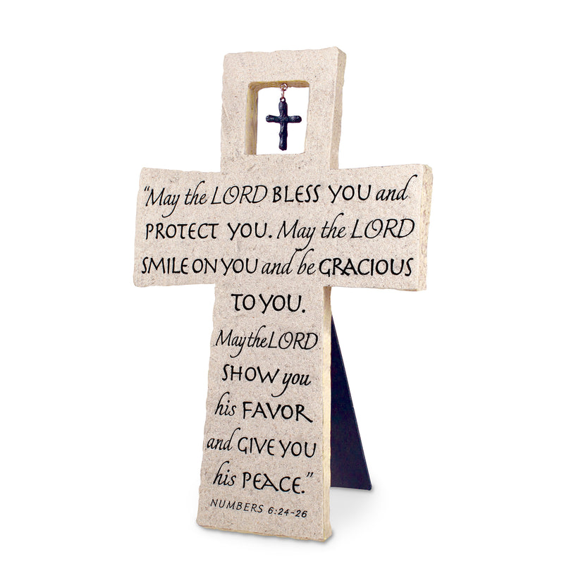 Lighthouse Christian Products Lord's Blessings Alabaster Granite 10 Inch Cast Stone Cross Figurine