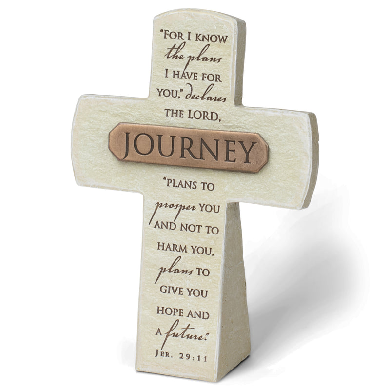 Lighthouse Christian Products Journey Plans for You Sandstone 5.5 Inch Cast Stone Bronze Title Bar Cross Figurine