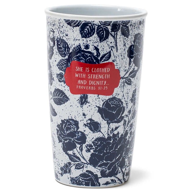 You Are Amazing Midnight Blue Floral 12 Ounce Ceramic Tumbler Mug