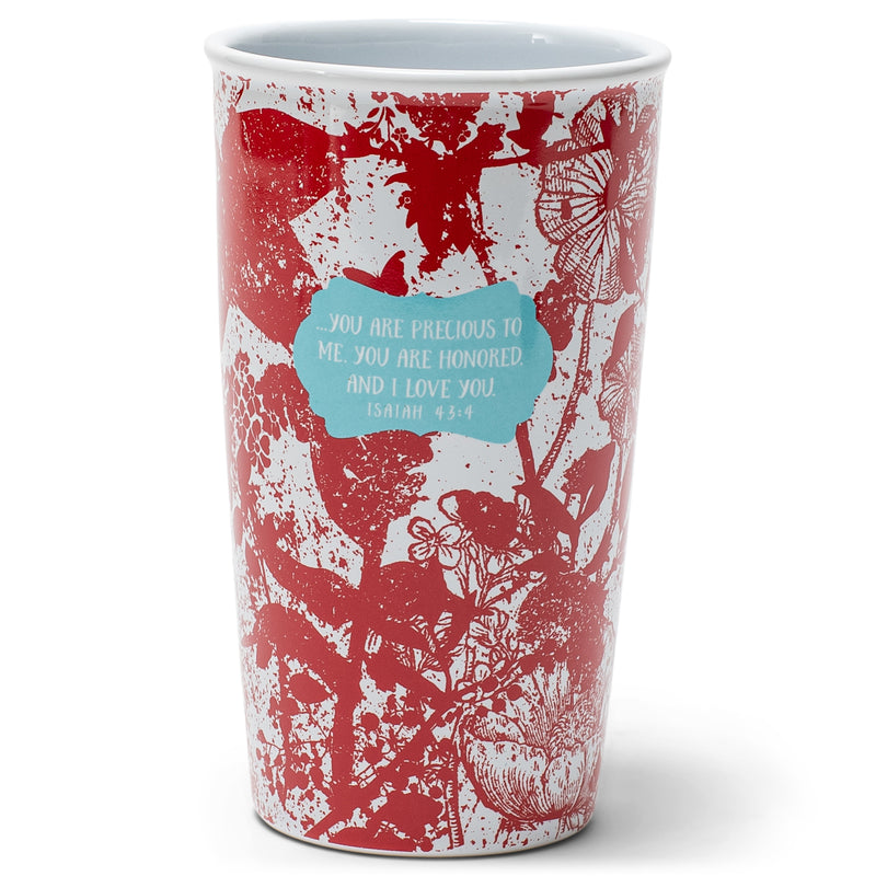 You Are Loved Crimson Floral 12 Ounce Ceramic Tumbler Mug