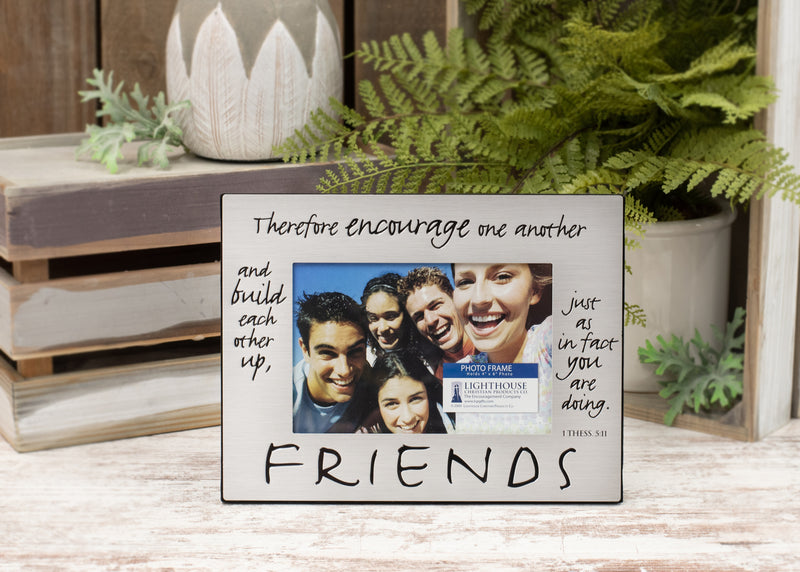 Lighthouse Christian Products Friends Encourage One Another Brushed Grey 6.75 x 8.75 Metal Photo Frame