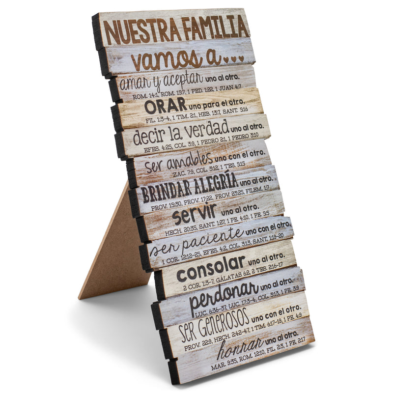 Lighthouse Christian Products Nuestra Familia, Our Family Rustic Stacked Pallet 5 x 10 Wood Desktop Plaque