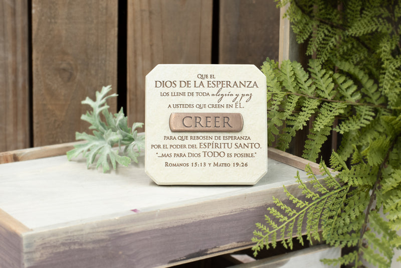 Lighthouse Christian Products Creer (Believe) Sandstone 3.75 x 3.75 Cast Stone Bronze Title Bar Plaque