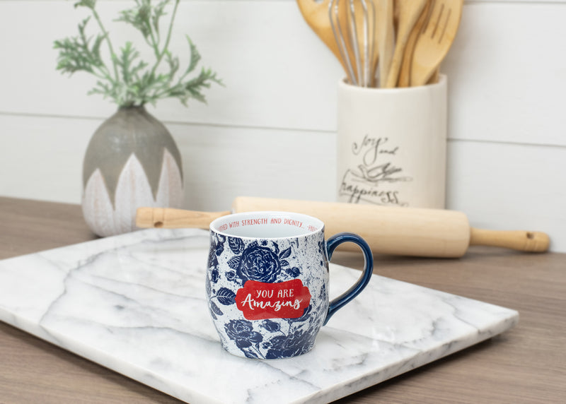 Lighthouse Christian Products You Are Amazing Midnight Blue Floral 13 Ounce Ceramic Mug
