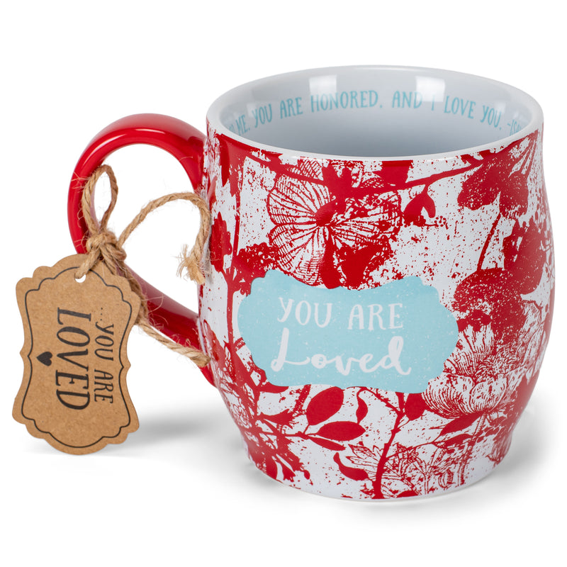 You Are Loved Crimson Floral 13 Ounce Ceramic Mug
