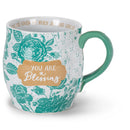 You Are A Blessing Aqua Marine Floral 13 Ounce Ceramic Mug