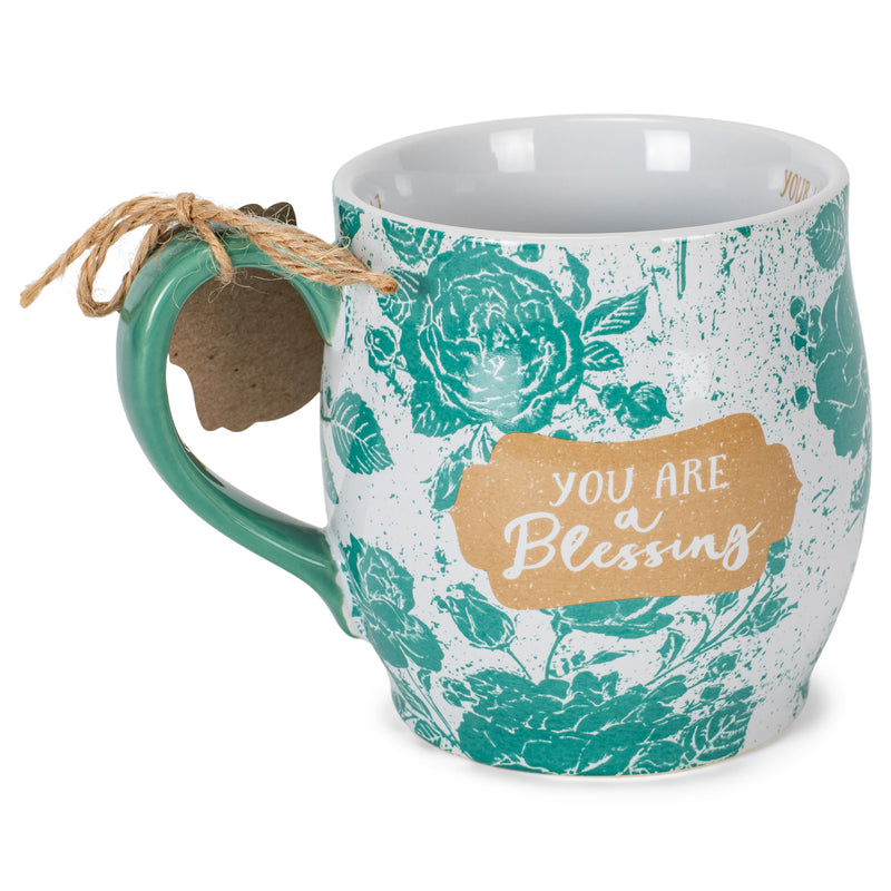 You Are A Blessing Aqua Marine Floral 13 Ounce Ceramic Mug