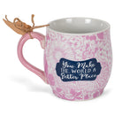 You Make The World A Better Place Amaranth Pink Floral 13 Ounce Ceramic Mug