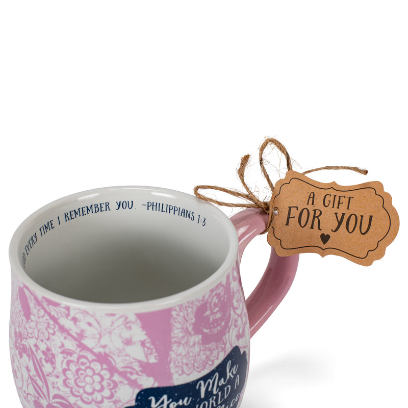 You Make The World A Better Place Amaranth Pink Floral 13 Ounce Ceramic Mug