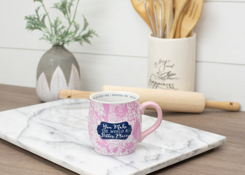 You Make The World A Better Place Amaranth Pink Floral 13 Ounce Ceramic Mug