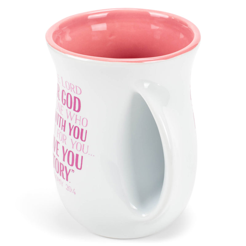 Lighthouse Christian Products Strong Courageous Fighter 14 ounce Ceramic Stoneware Handwarmer Coffee Mug, Pink