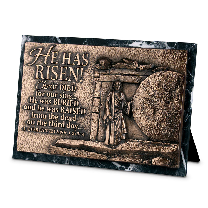 Lighthouse Christian Products He Has Risen Hammered Bronze Tone 6.5 x 4.5 Cast Stone Sculpture Plaque