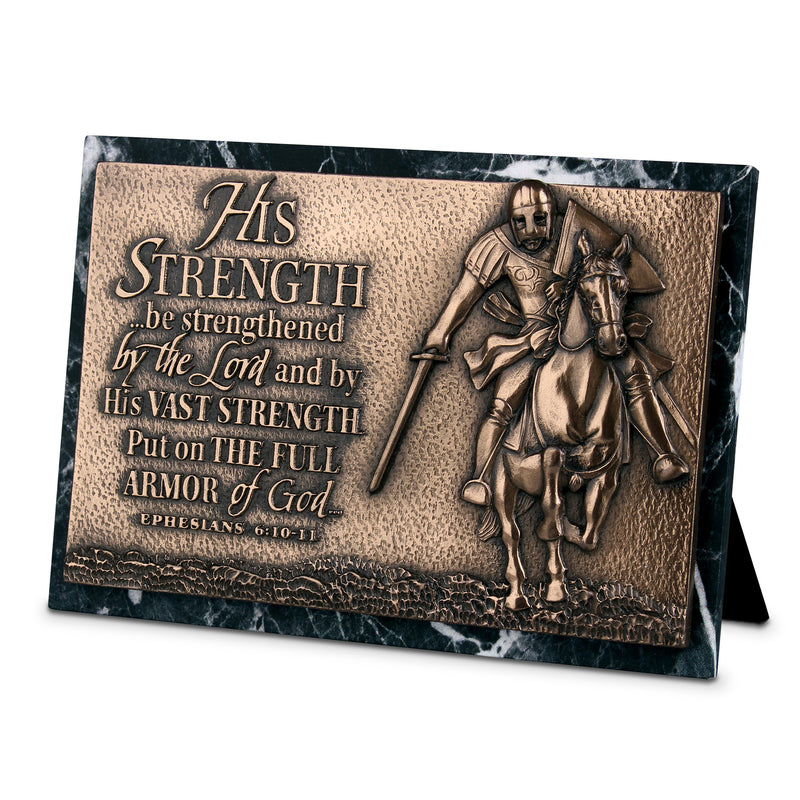 Lighthouse Christian Products Be Strengthened Hammered Bronze Tone 6.5 x 4.5 Cast Stone Sculpture Plaque