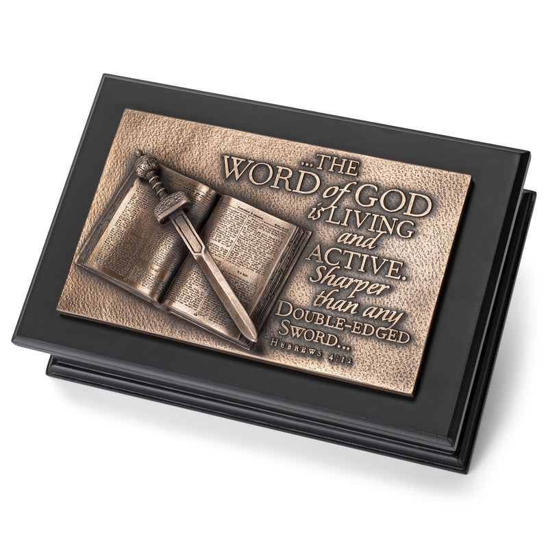 Lighthouse Christian Products Word of God Sword Bronzelike Finish 8.5 x 5.75 Cast Stone and Wood Sculpture Plaque Box