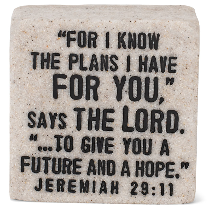 Lighthouse Christian Products Plans for Hope and Future Scripture Block 2.25 x 2.25 Cast Stone Plaque