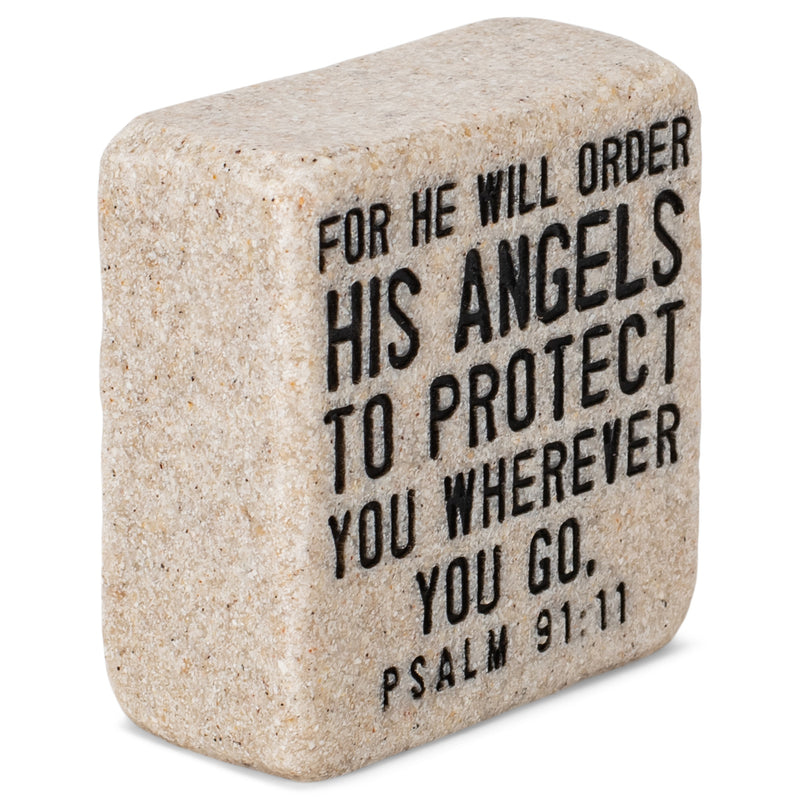 Lighthouse Christian Products His Angels Will Protect Scripture Block 2.25 x 2.25 Cast Stone Plaque