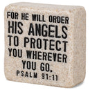Lighthouse Christian Products His Angels Will Protect Scripture Block 2.25 x 2.25 Cast Stone Plaque