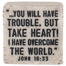 Lighthouse Christian Products Take Heart I Have Overcome Scripture Block 2.25 x 2.25 Cast Stone Plaque
