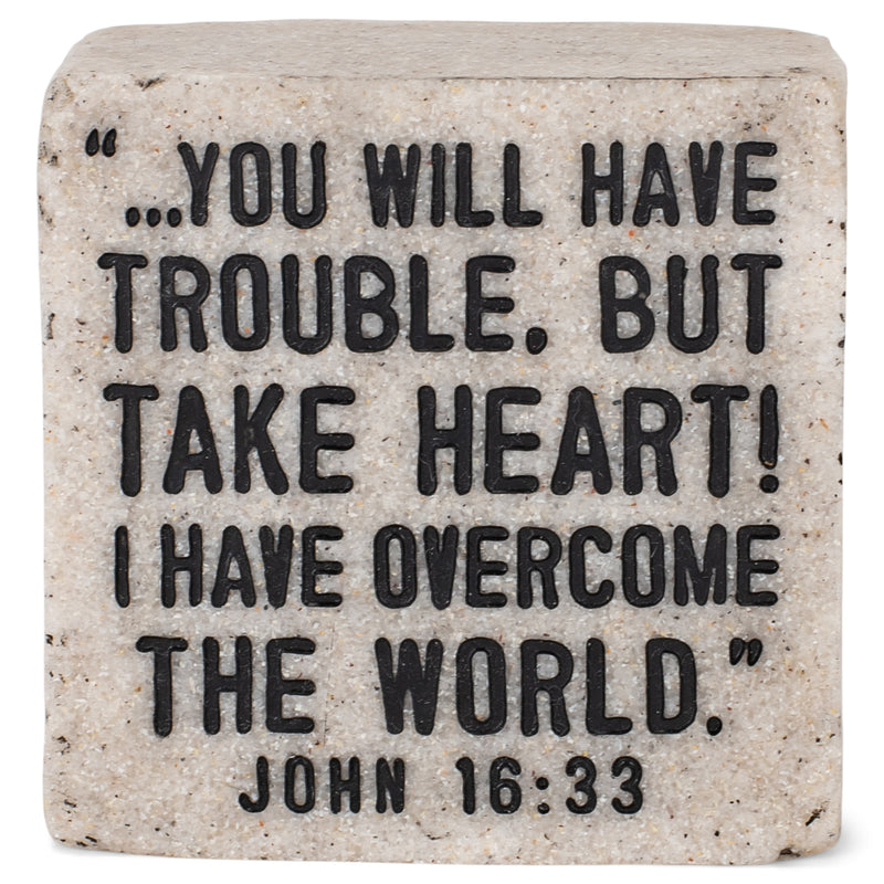 Lighthouse Christian Products Take Heart I Have Overcome Scripture Block 2.25 x 2.25 Cast Stone Plaque