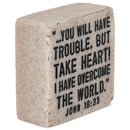 Lighthouse Christian Products Take Heart I Have Overcome Scripture Block 2.25 x 2.25 Cast Stone Plaque