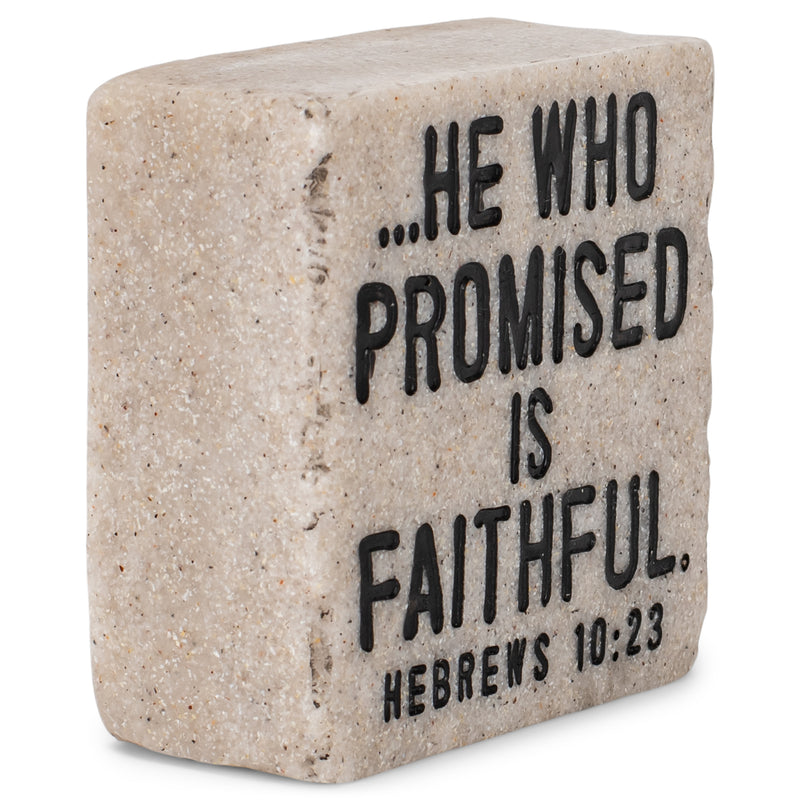 Lighthouse Christian Products Faith in He Who Promised Scripture Block 2.25 x 2.25 Cast Stone Plaque