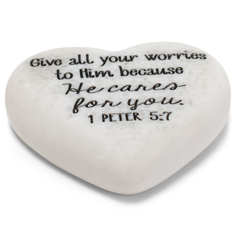Lighthouse Christian Products He Cares for You Scripture Heart 2.25 x 2.25 Cast Stone Plaque