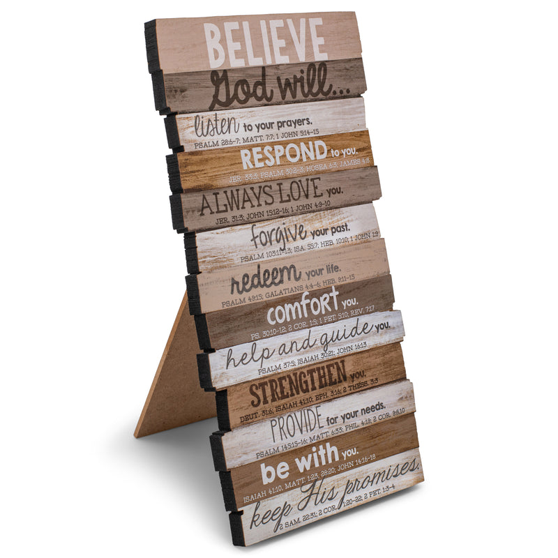 Lighthouse Christian Products Believe God Will Keep His Promises Rustic Stacked Pallet 5 x 10 Wood Plaque