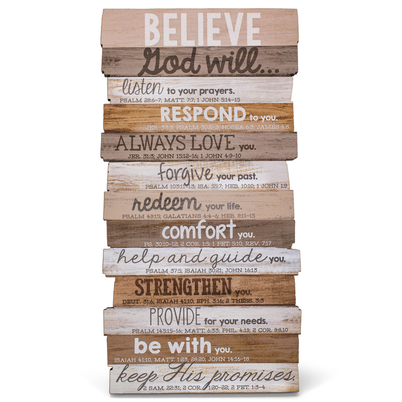 Lighthouse Christian Products Believe God Will Keep His Promises Rustic Stacked Pallet 8.5 x 16.5 Wood Plaque