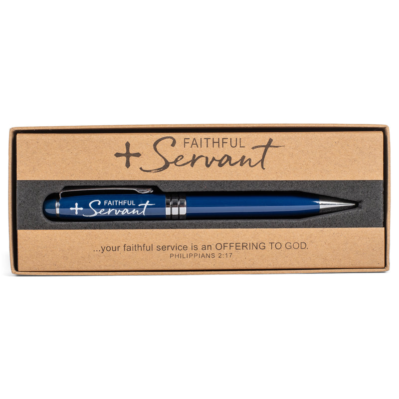 Faithful Servant Scripture Midnight Black 5.5 inch Metal Ballpoint Twist Pen