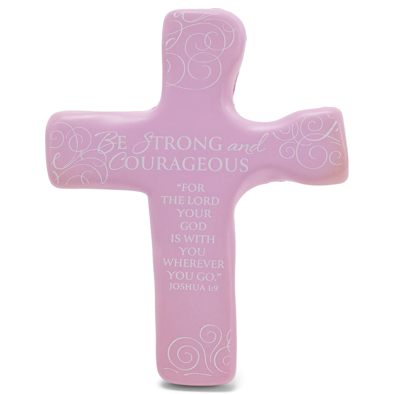Lighthouse Christian Products Strong and Courageous Pink 5 Inch Foam Rubber Squeezable Palm Cross
