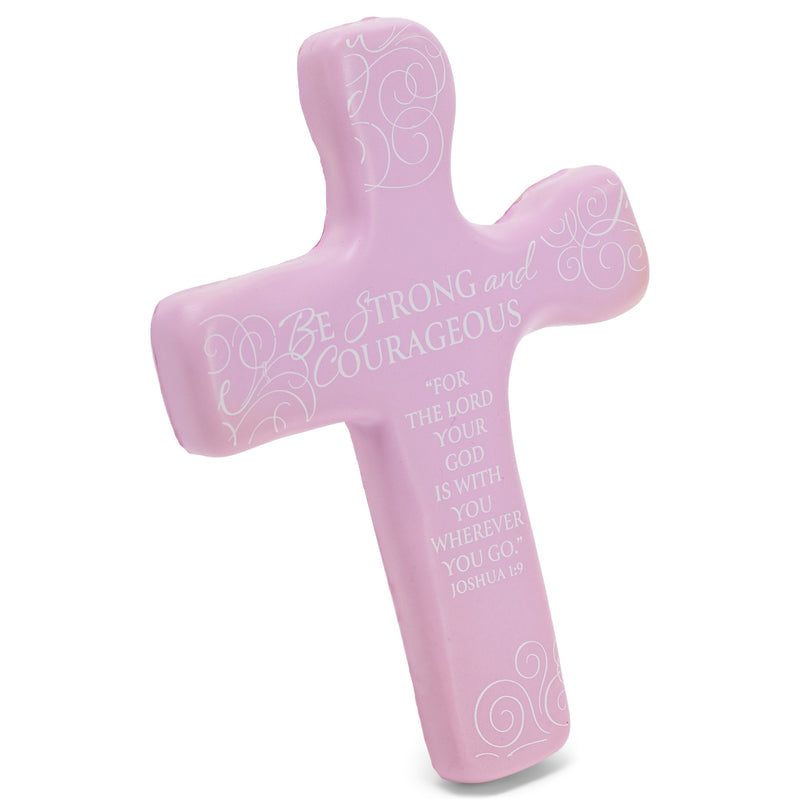 Lighthouse Christian Products Strong and Courageous Pink 5 Inch Foam Rubber Squeezable Palm Cross