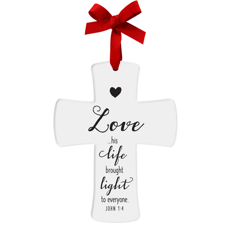 Lighthouse Christian Products Love Light Cross White 4 inch Ceramic Christmas Ornament
