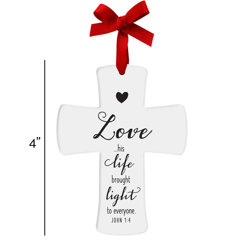 Lighthouse Christian Products Love Light Cross White 4 inch Ceramic Christmas Ornament