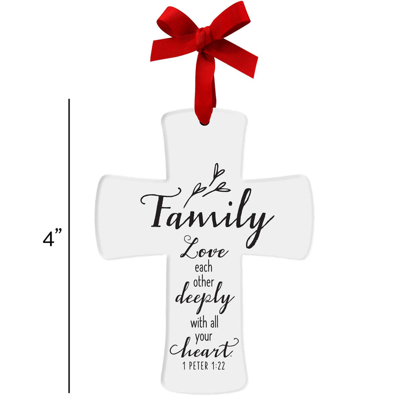 Lighthouse Christian Products Family Love Deeply Cross White 4 inch Ceramic Christmas Ornament