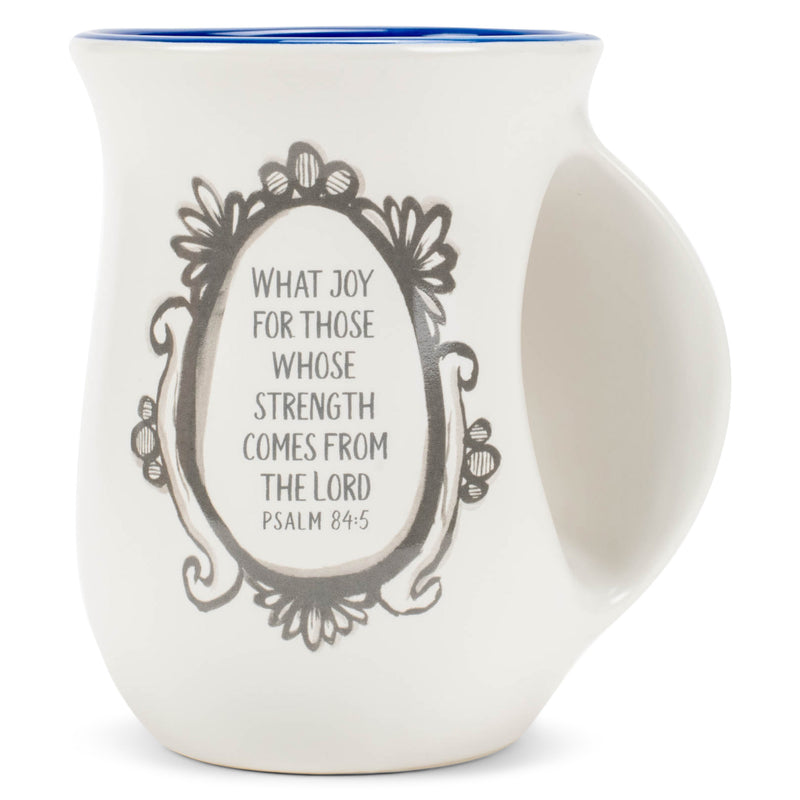 Lighthouse Christian Products Flourish Navy Blue 14 ounce Ceramic Stoneware Handwarmer Coffee Mug, Spread Joy