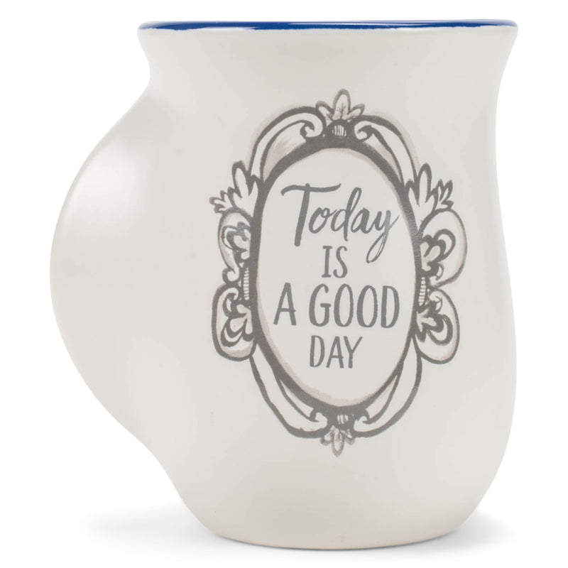 Lighthouse Christian Products Flourish Navy Blue 14 ounce Ceramic Stoneware Handwarmer Coffee Mug, Today Is A Good Day