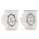 Lighthouse Christian Products Flourish Spread Joy Today Good Day Navy Blue 14 ounce Ceramic Stoneware Handwarmer Coffee Mugs, Set of 2