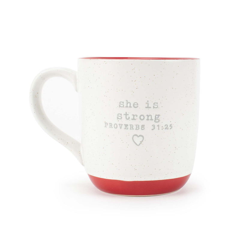 Lighthouse Christian Products She Is Strong Speckled Red 13 ounce Ceramic Coffee Mug