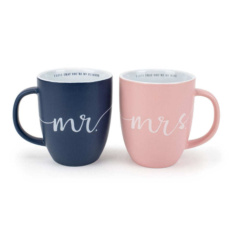 Lighthouse Christian Products Mr and Mrs Blue and Pink 13 ounce Ceramic Coffee Mugs Set of 2