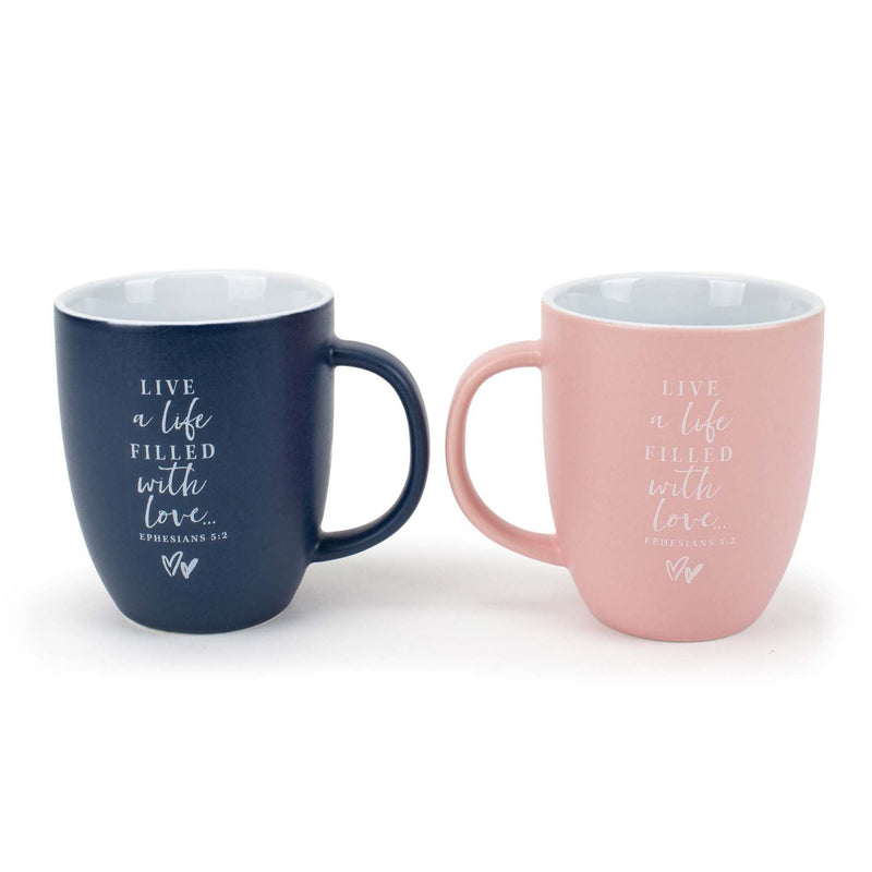 Lighthouse Christian Products Mr and Mrs Blue and Pink 13 ounce Ceramic Coffee Mugs Set of 2