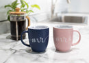 Lighthouse Christian Products Mr and Mrs Blue and Pink 13 ounce Ceramic Coffee Mugs Set of 2